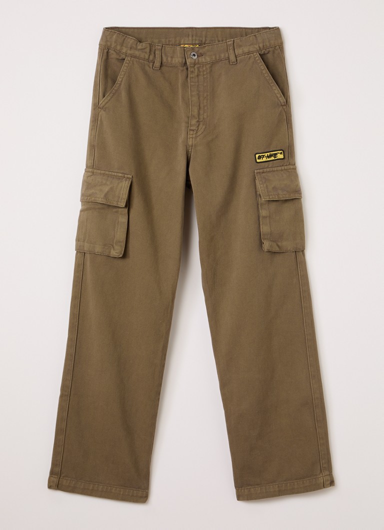 Off-White Jongens Straight fit cargobroek met print in de kleur Olijfgroen, maat: 12+=164