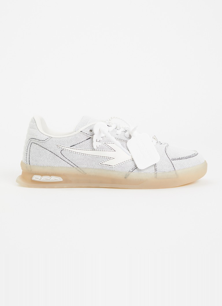 Off-White Dames End Of Play sneaker van denim met details van kalfsleer in de kleur Wit, maat: 36