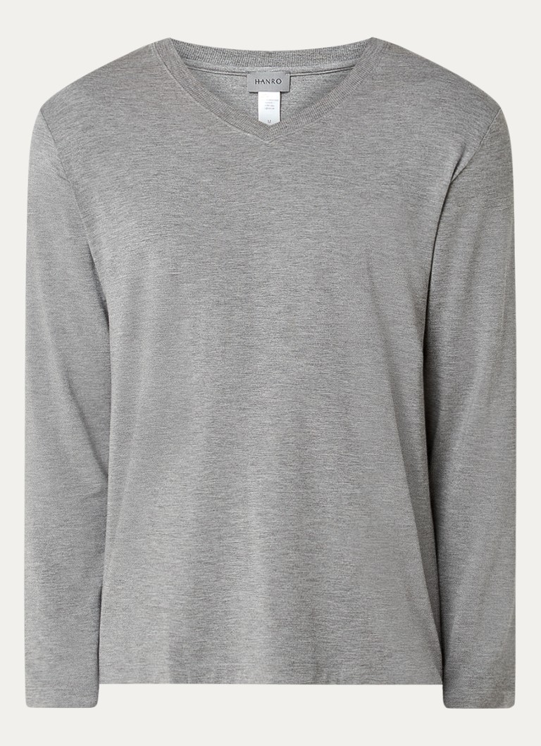 Hanro Heren Pyjamatop met V-hals in de kleur Grijsmele, maat: S