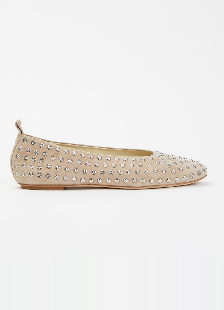 Odare Dames Selena ballerina van suède met studs in de kleur Beige, maat: 37