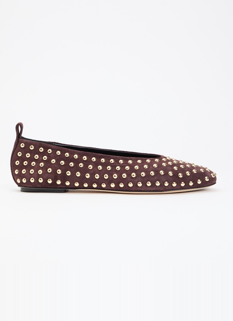 Odare Dames Alba Sensory ballerina van suède met studs in de kleur Donkerbruin, maat: 39