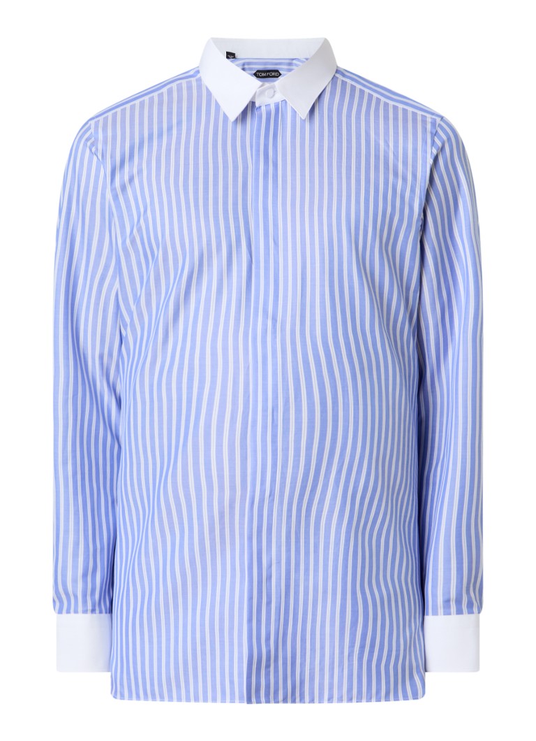 Tom Ford Heren Regular fit overhemd met streepprint in de kleur Lichtblauw, maat: 41