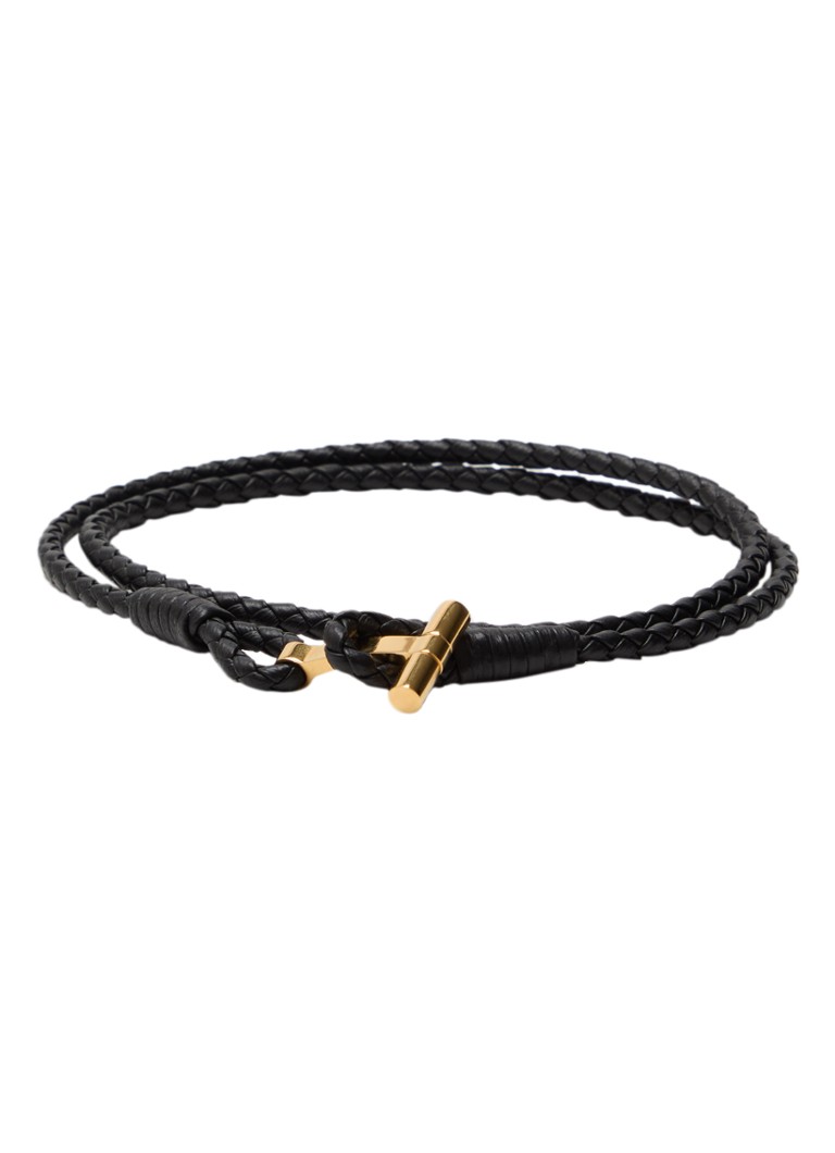 TOM FORD Heren Armband van gevlochten leer in de kleur Zwart, maat: XL