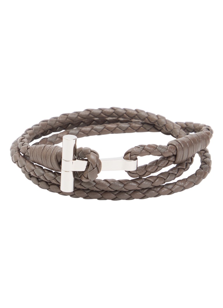 TOM FORD Heren Armband van gevlochten leer in de kleur Grijs, maat: L