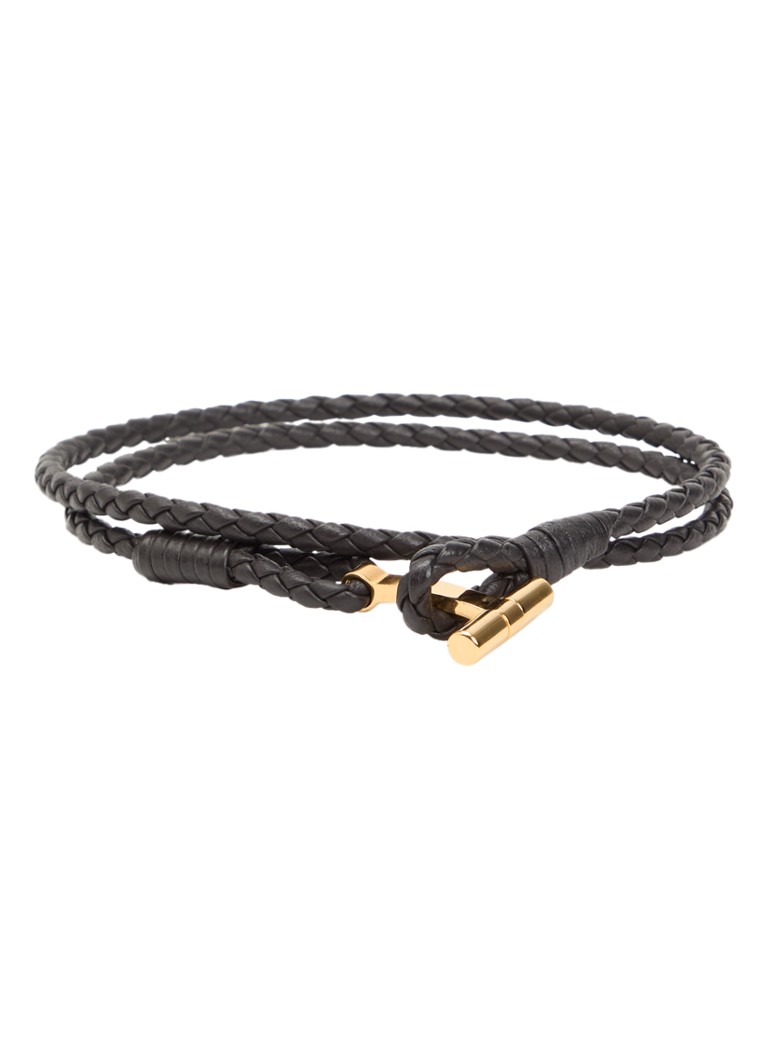 TOM FORD Heren Armband van gevlochten leer in de kleur Antraciet, maat: M