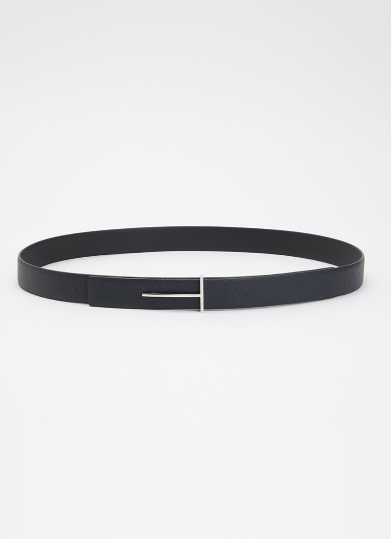 TOM FORD Heren Riem van kalfsleer met logo in de kleur Donkerblauw, maat: 90 cm