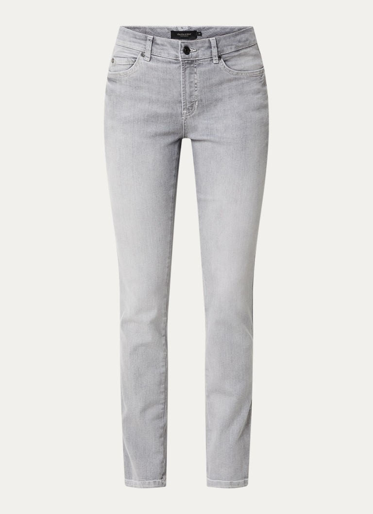 Claudia Sträter Dames Sue mid waist slim fit jeans met gekleurde wassing in de kleur Lichtgrijs