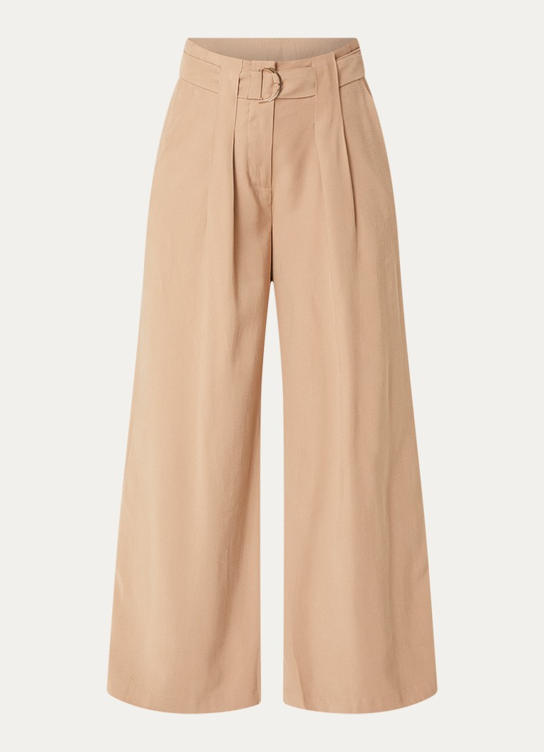Claudia Sträter Dames High waist loose fit pantalon met ceintuur in de kleur Camel