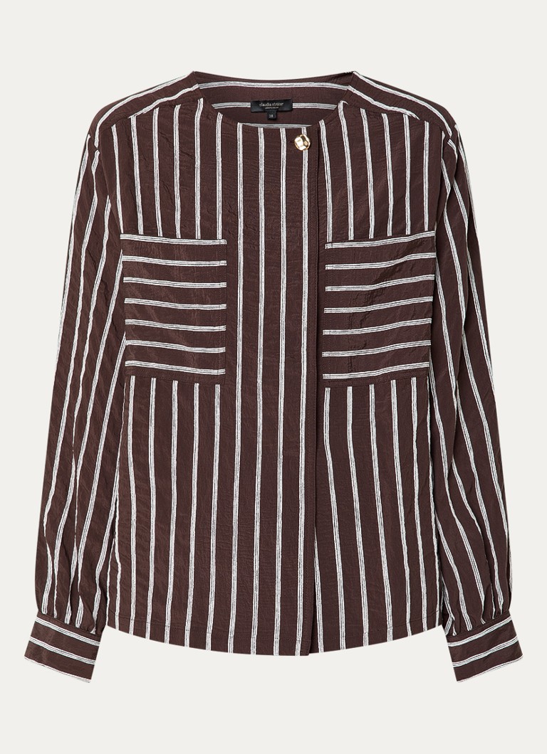 Claudia Sträter Dames blouse met streepprint en opgestikte zakken in de kleur Donkerbruin