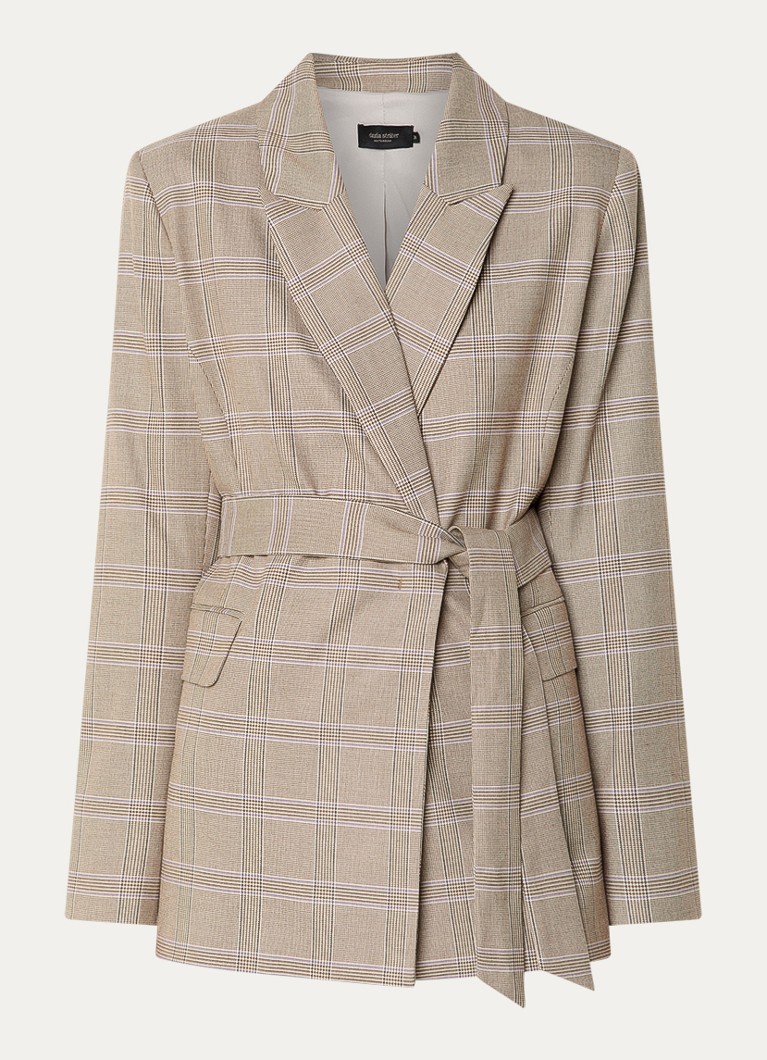 Claudia Sträter Dames Blazer met ruitdessin en strikceintuur in de kleur Beige