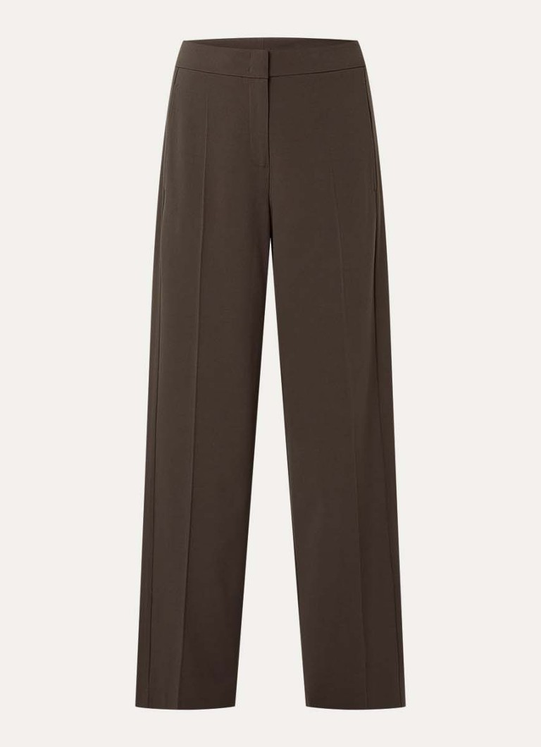 Claudia Sträter Dames High waist wide fit pantalon in wolblend in de kleur Donkerbruin