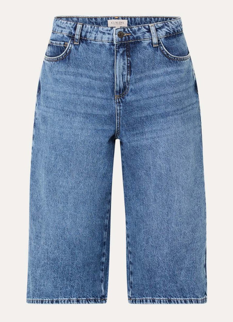 Claudia Sträter Dames High waist straight fit korte broek van denim in de kleur Indigo