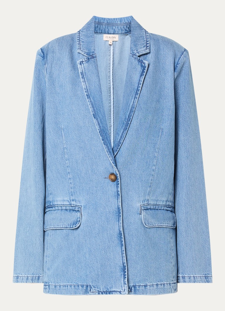 Claudia Sträter Dames Blazer van denim met klepzakken in de kleur Lichtblauw