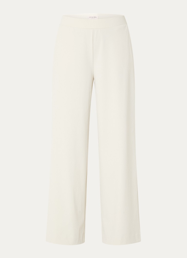Claudia Sträter Dames High waist wide leg broek van jersey met steekzakken in de kleur Gebroken wit