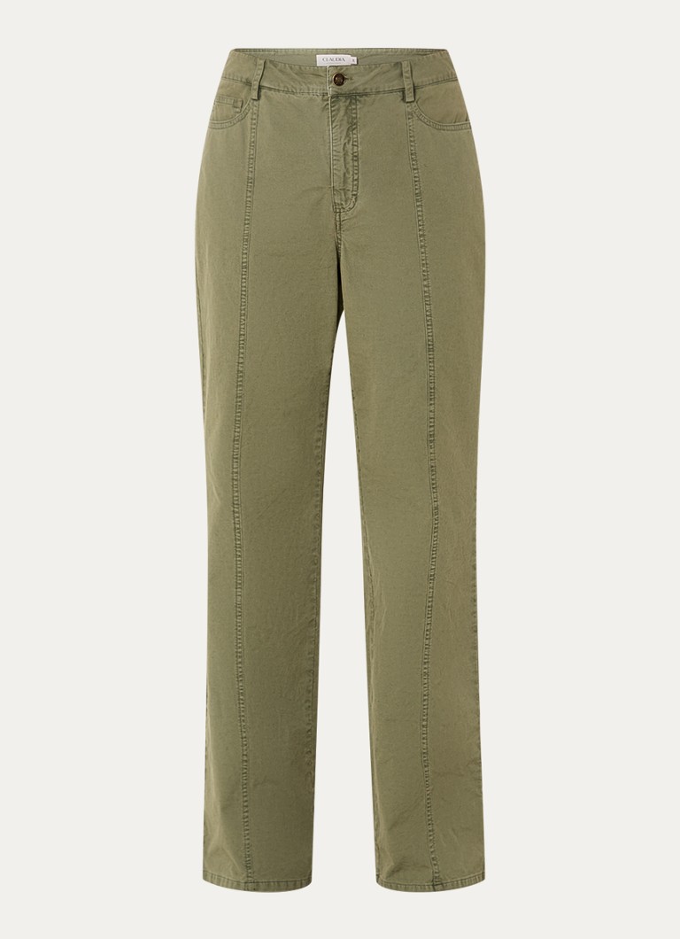 Claudia Sträter Dames High waist straigt leg broek met steekzakken in de kleur Legergroen