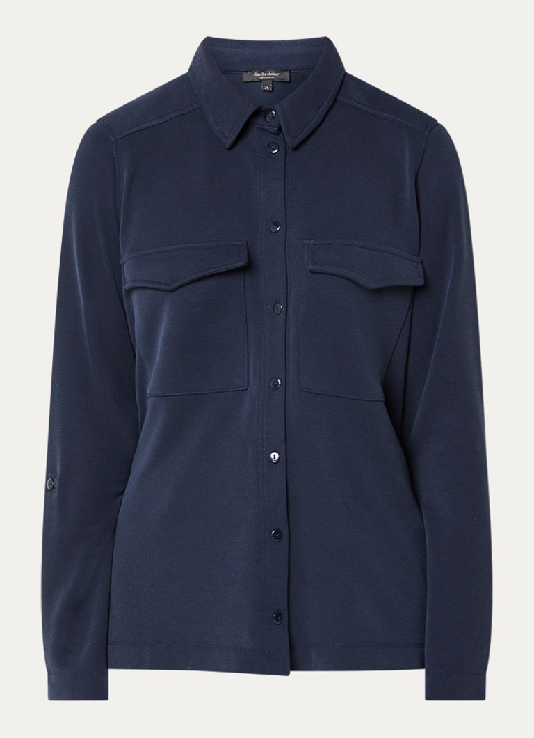Claudia Sträter Dames Jers blouse met borstzakken in de kleur Donkerblauw