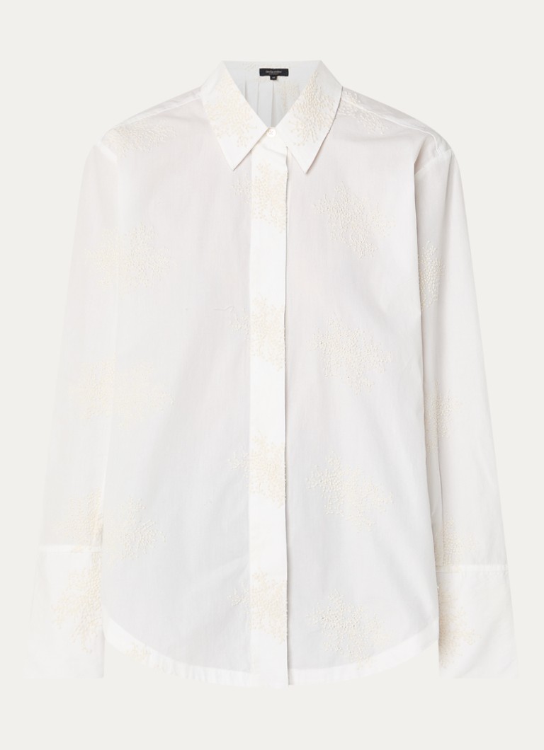 Claudia Sträter Dames Blouse met borduring en trompetmouw in de kleur Creme
