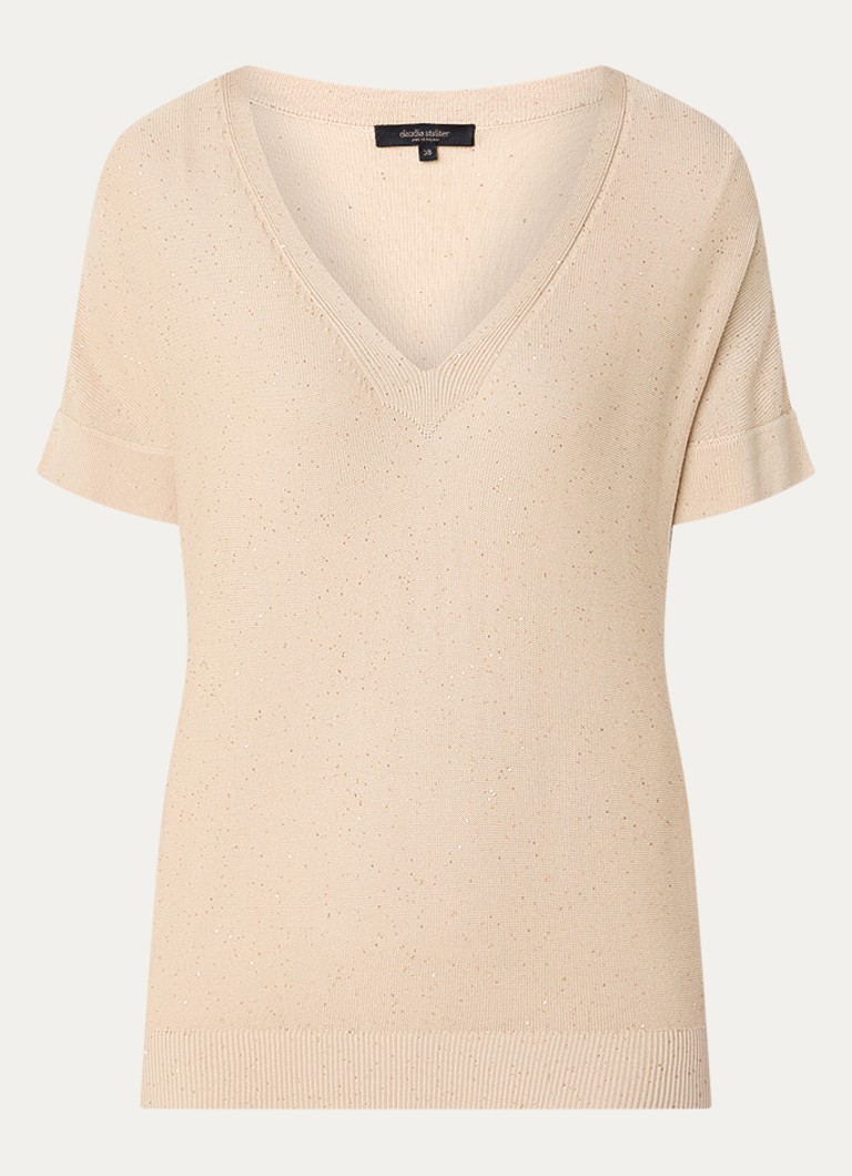 Claudia Sträter Dames T-shirt met pailletten en V-hals in de kleur Grijsmele