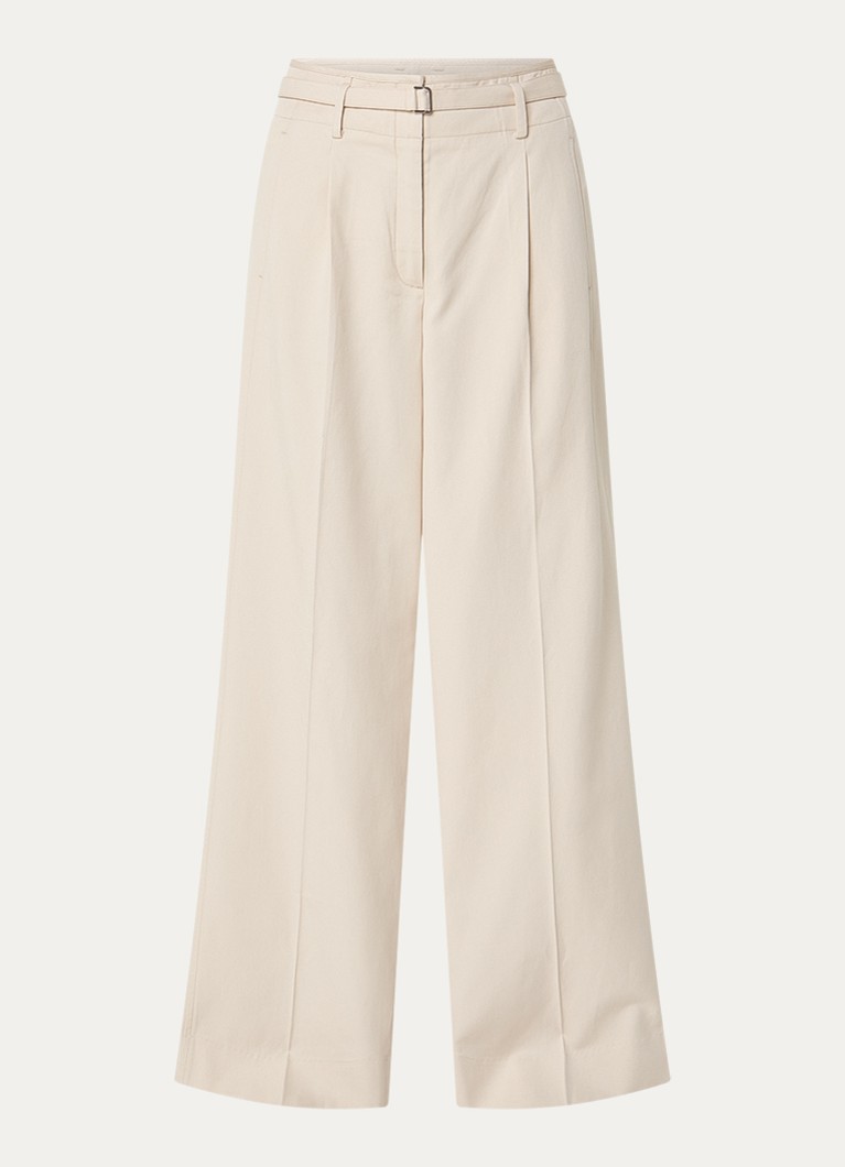 Claudia Sträter Dames Mid waist wide fit pantalon met paspelzakken en persplooi in de kleur Creme