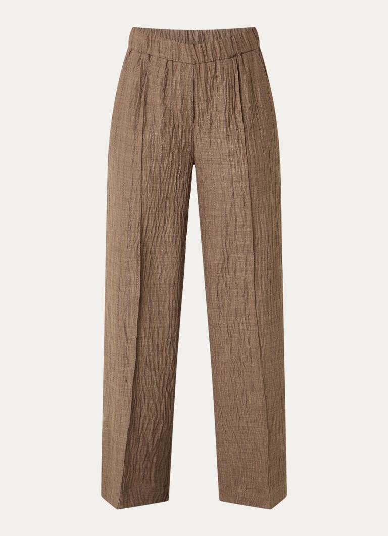 Claudia Sträter Dames High waist straight fit pantalon met structuur in de kleur Hazelnootbruin