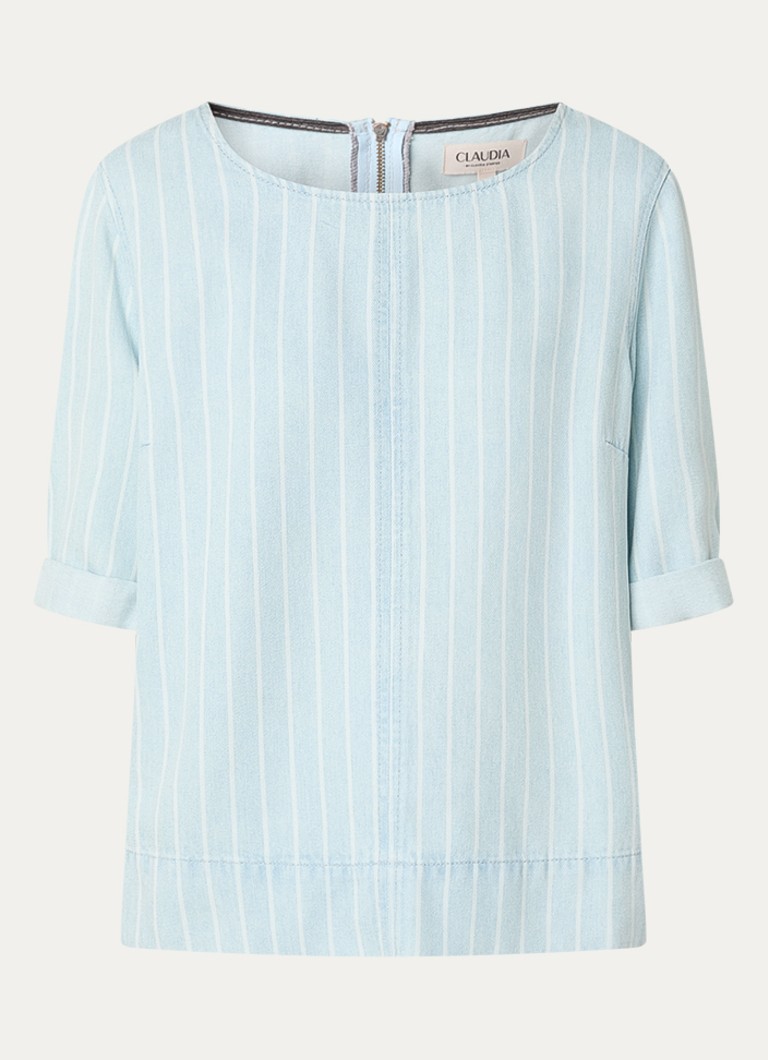 Claudia Sträter Dames Top van denim met streepprint in de kleur Indigo