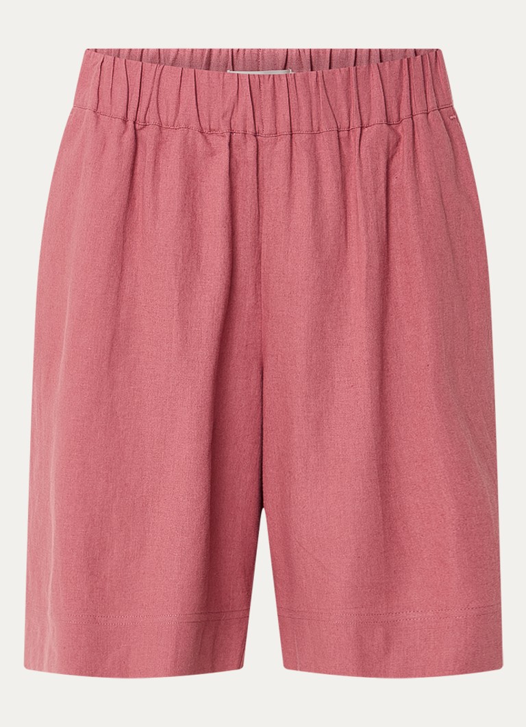 Claudia Sträter Dames Mid waist loose fit korte broek in linnenblend in de kleur Oudroze