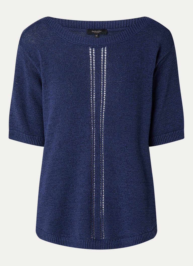 Claudia Sträter Dames Fijngebreide pullover in linnenblend in de kleur Donkerblauw