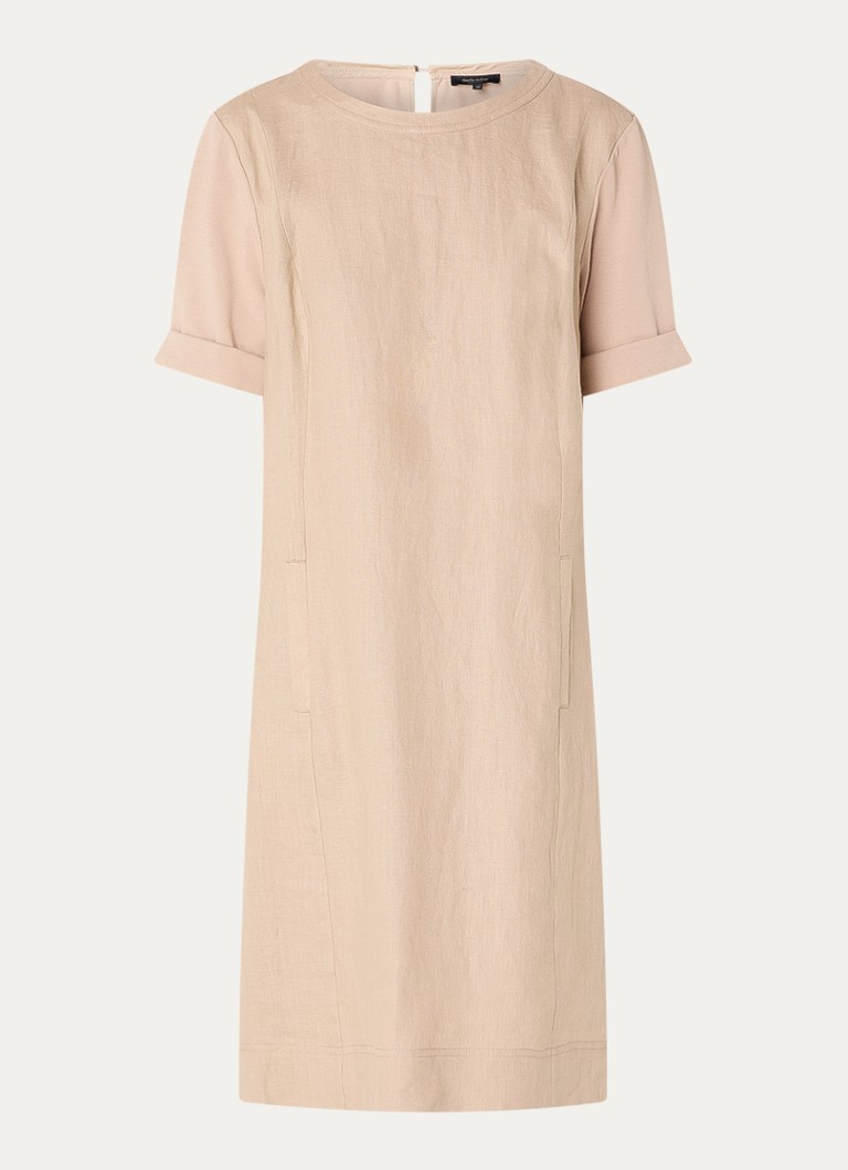 Claudia Sträter Dames Mini T-shirt jurk van linnen met steekzakken in de kleur Beige