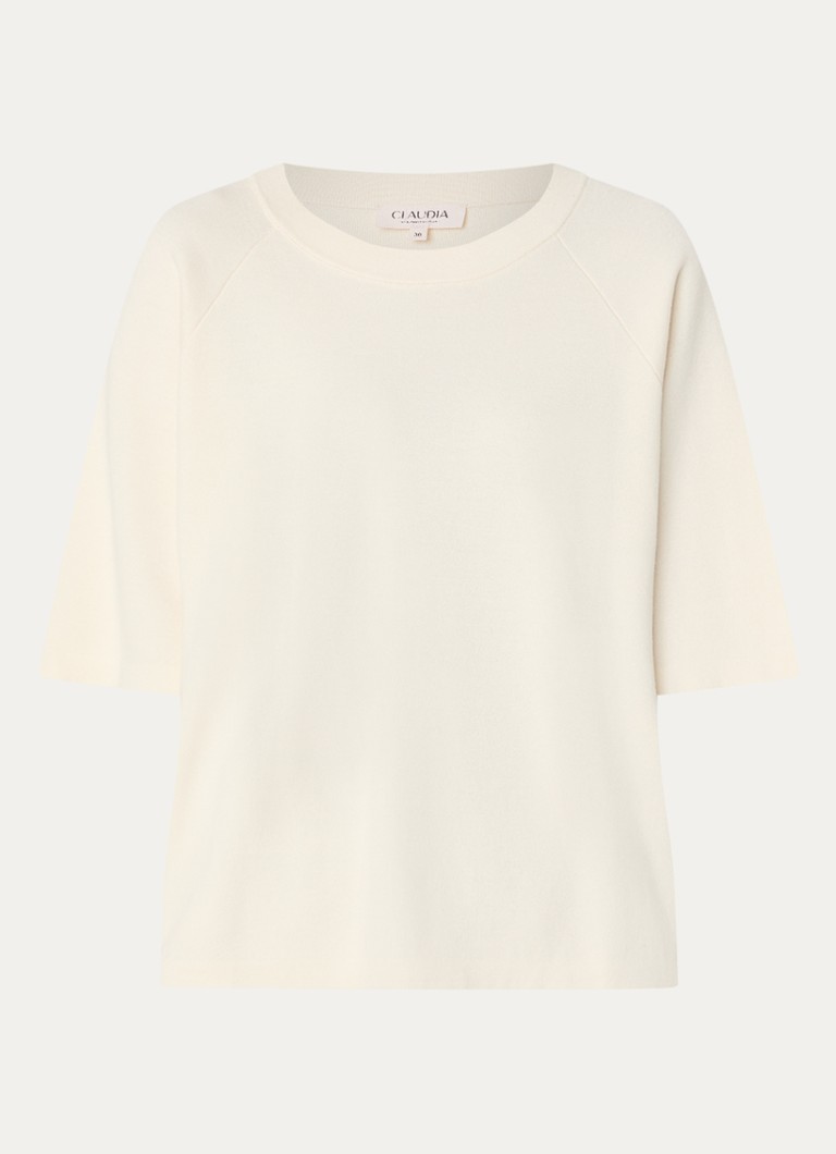 Claudia Sträter Dames Fijngebreide top met ronde hals in de kleur Creme