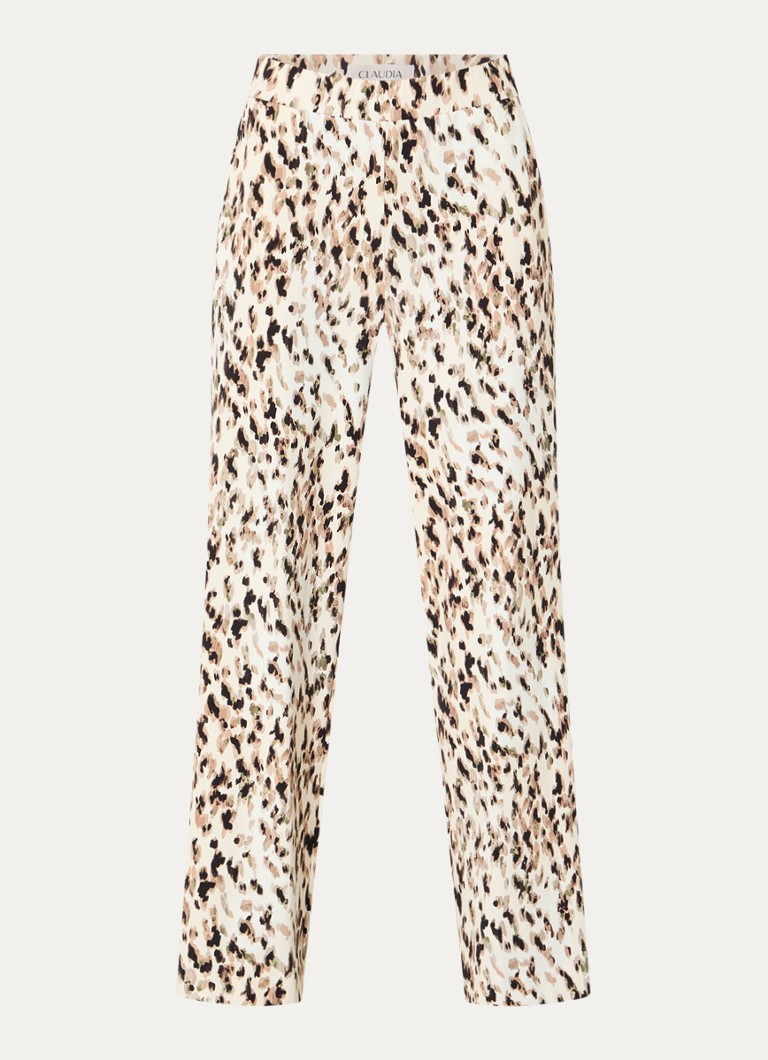 Claudia Sträter Dames High waist wide fit pantalon met print in de kleur Beige