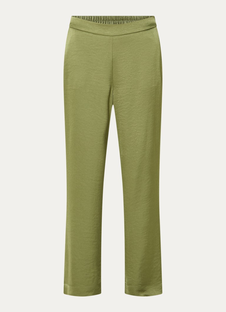 Claudia Sträter Dames High waist straight fit pantalon van satijn met steekzakken in de kleur Groen