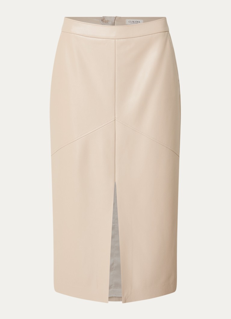 Claudia Sträter Dames Midi rok van imitatieleer met split en steekzakken in de kleur Beige