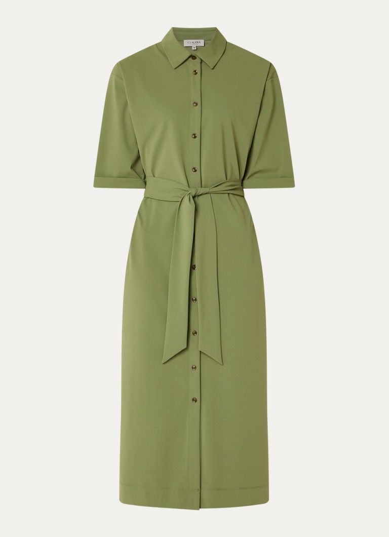 Claudia Sträter Dames Midi blousejurk met strikceintuur in de kleur Groen