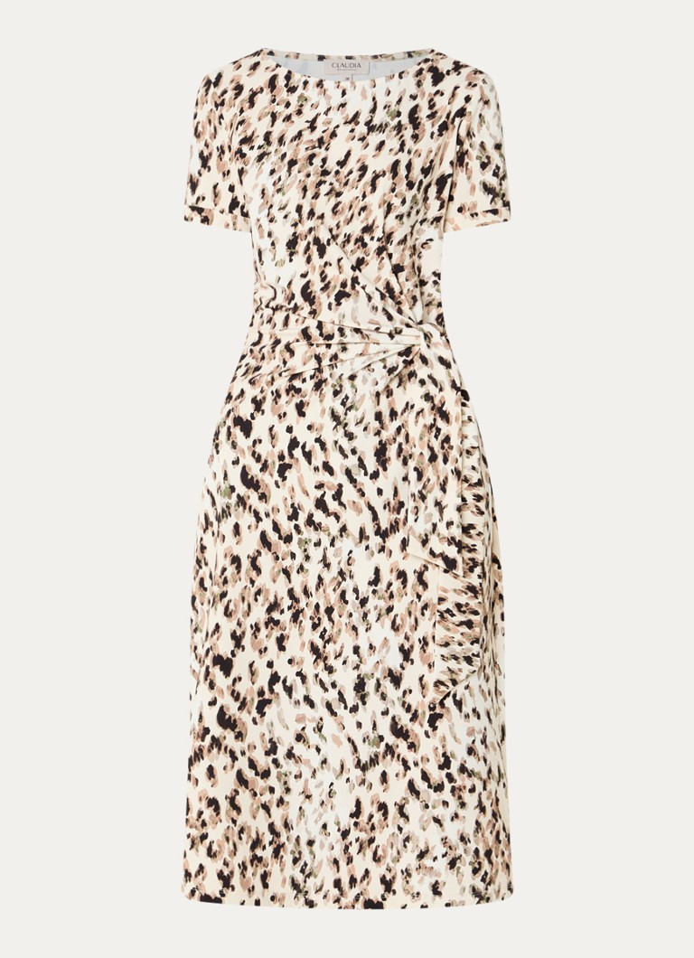 Claudia Sträter Dames Midi jurk met print en strikceintuur in de kleur Creme