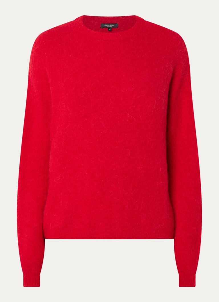 Claudia Sträter Dames Fijngebreide trui in alpaca wolblend in de kleur Rood