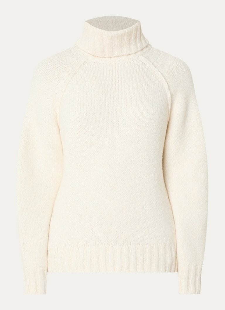 Claudia Sträter Dames Grofgebreide trui in alpaca wolblend met col in de kleur Gebroken wit