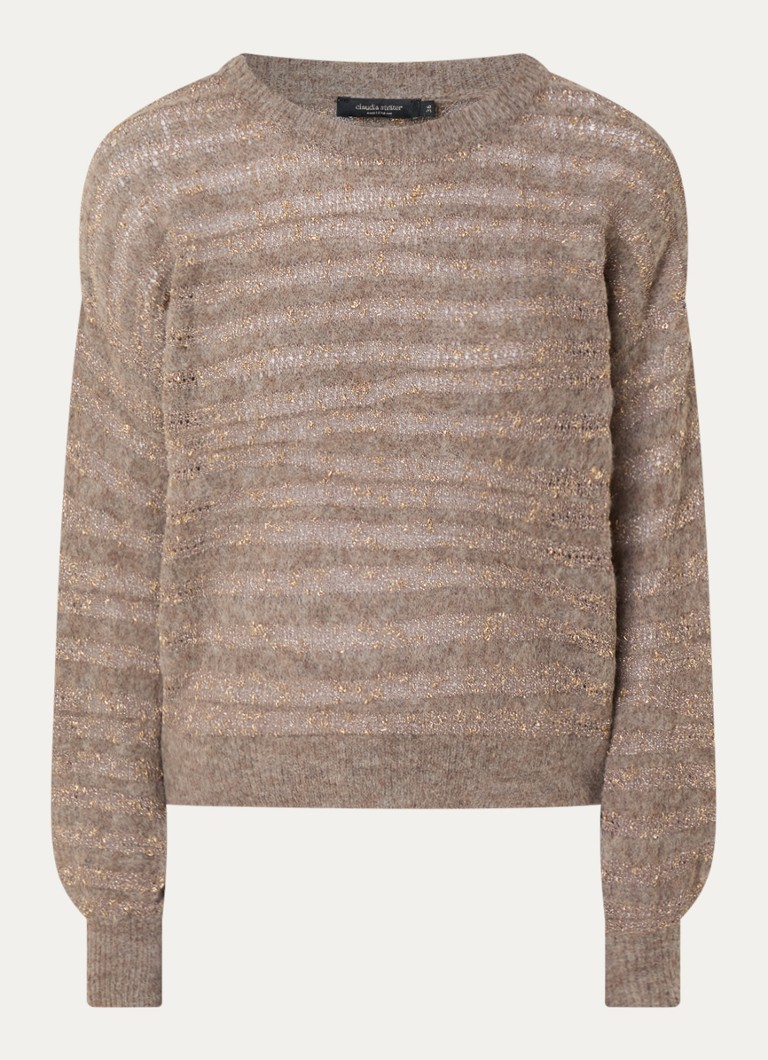 Claudia Sträter Dames Grofgebreide pullover in alpaca wolblend met lurex in de kleur Taupe