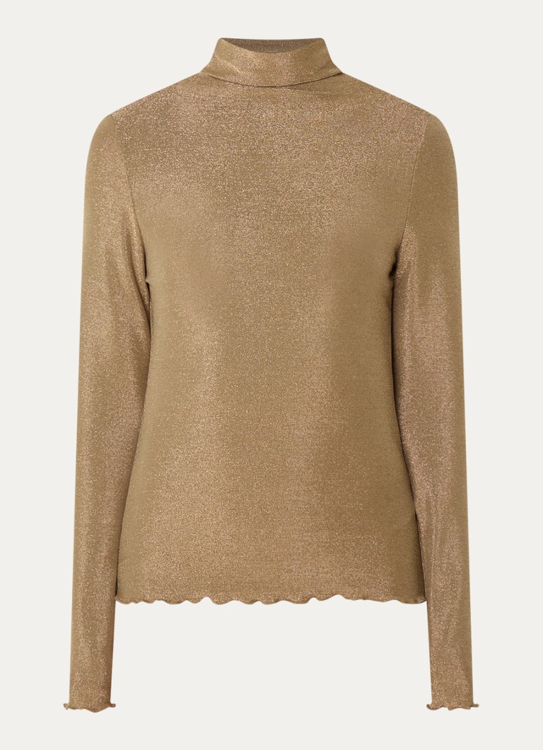 Claudia Sträter Dames Top met opstaande kraag en lurex in de kleur Zand