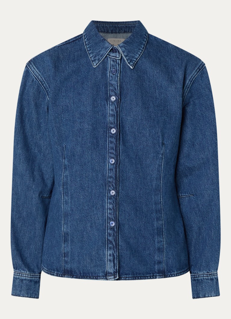 Claudia Sträter Dames Blouse van denim met kraag in de kleur Indigo