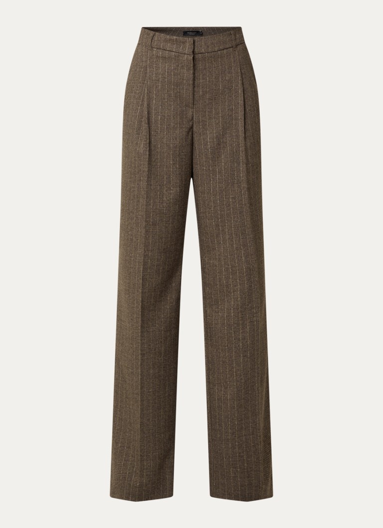 Claudia Sträter Dames High waist straight fit pantalon met krijtstreep en lurex in de kleur Lichtbruin