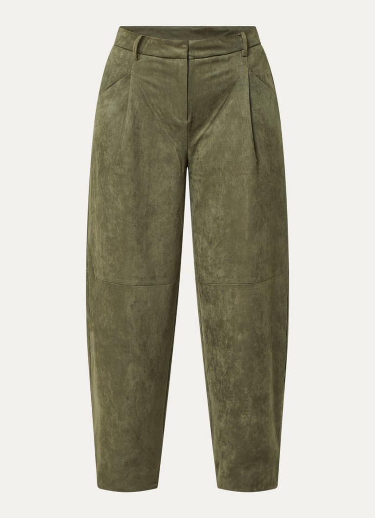 Claudia Sträter Dames High waist balloon fit pantalon van imitatiesuède in de kleur Donkergroen