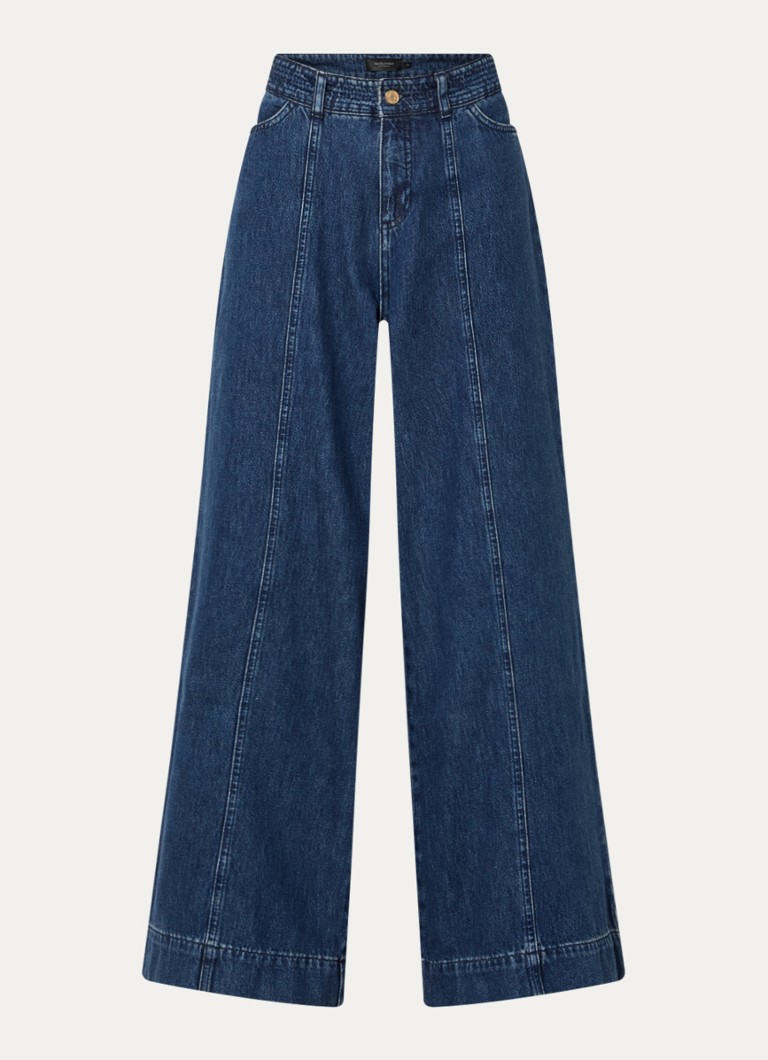 Claudia Sträter Dames High waist wide leg jeans met donkere wassing en siernaad in de kleur Indigo