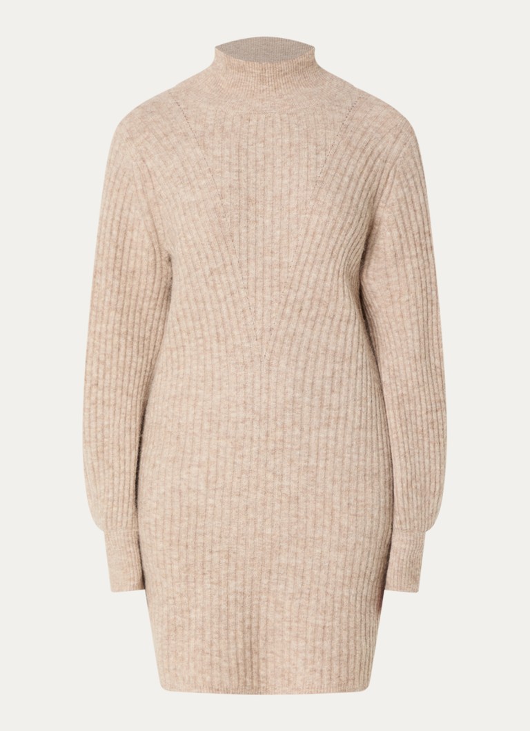 Claudia Sträter Dames Ribgebreide mini jurk in alpaca wolblend in de kleur Beige