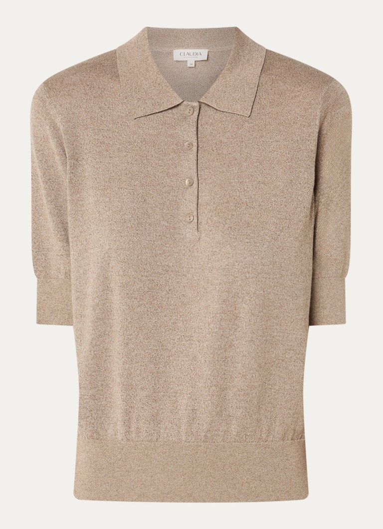 Claudia Sträter Dames Pullover in wolblend met lurex en polokraag in de kleur Donkerbeige