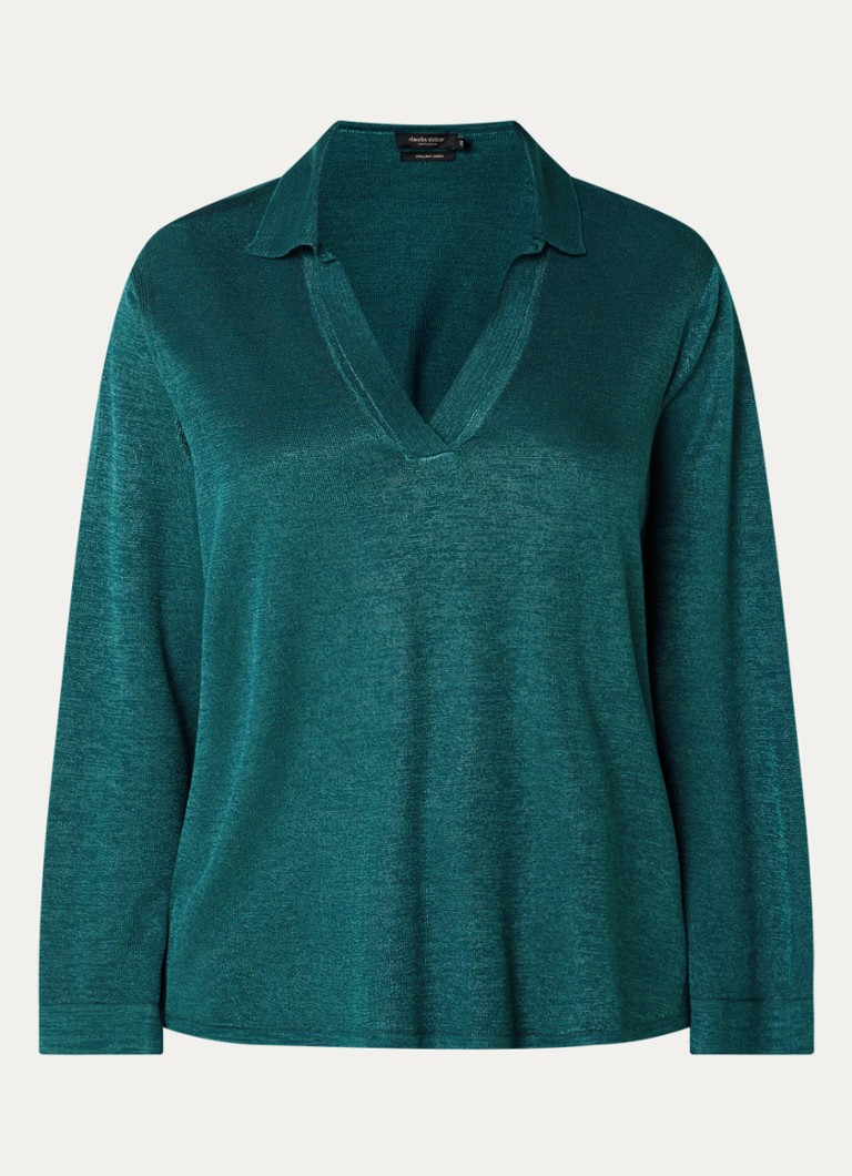 Claudia Sträter Dames Fijngebreide pullover met kraag in de kleur Zeegroen