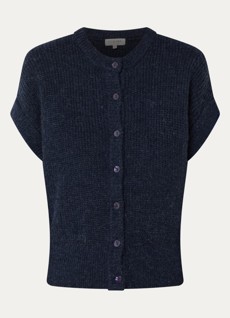 Claudia Sträter Dames Grofgebreid mouwloos vest in alpaca wolblend in de kleur Donkerblauw