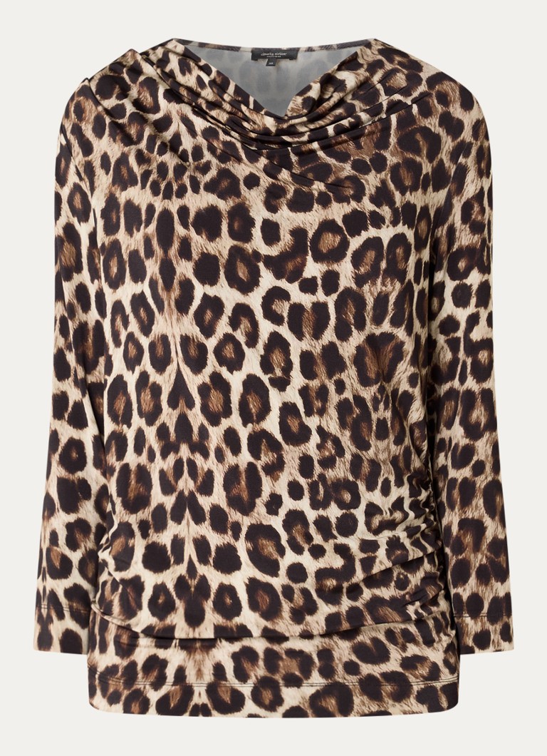 Claudia Sträter Dames Top met watervalhals en panterprint in de kleur Camel