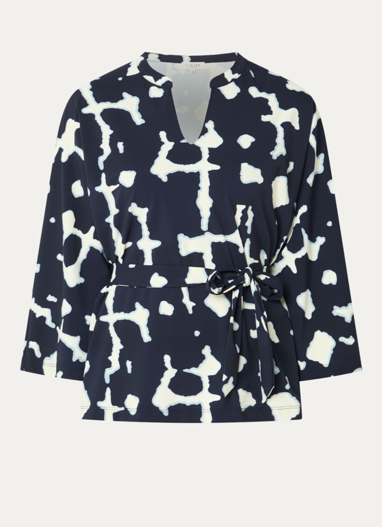 Claudia Sträter Dames Tuniek met strikceintuur en print in de kleur Donkerblauw
