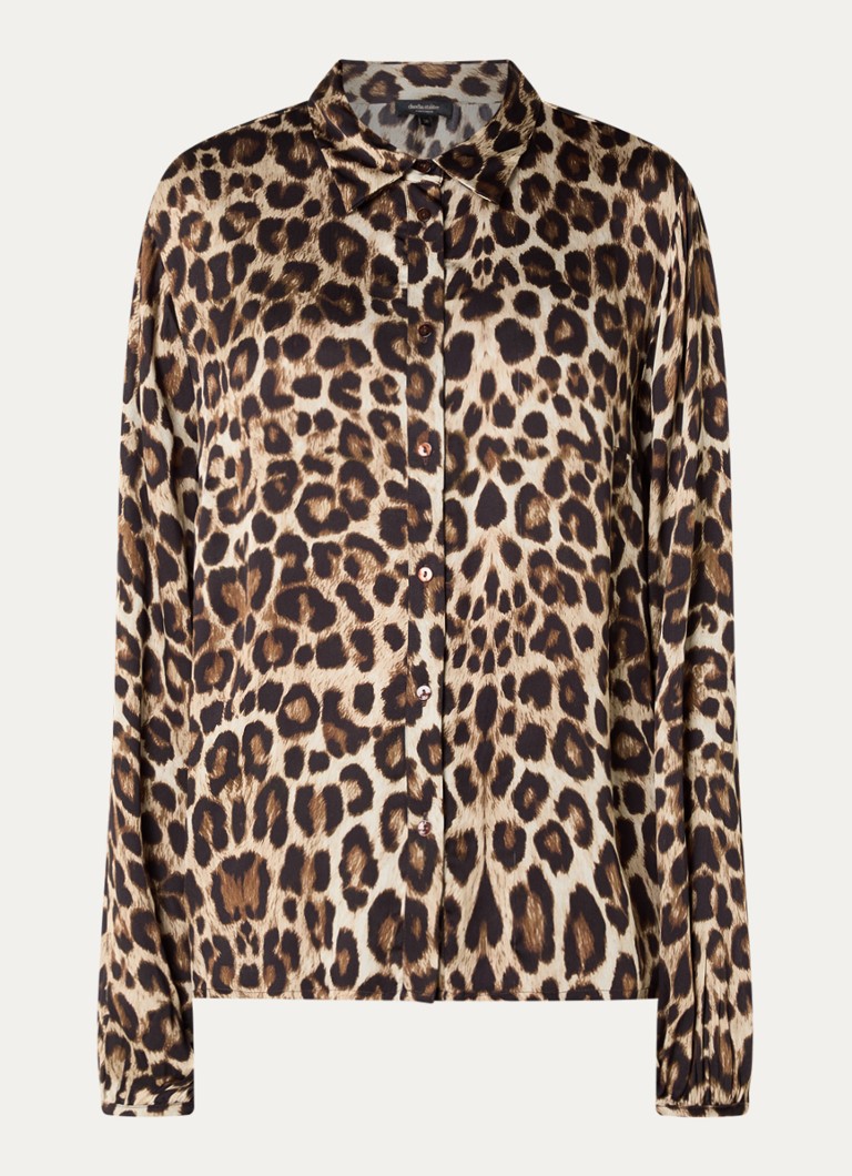 Claudia Sträter Dames Semi-transparante blouse met panterprint in de kleur Camel