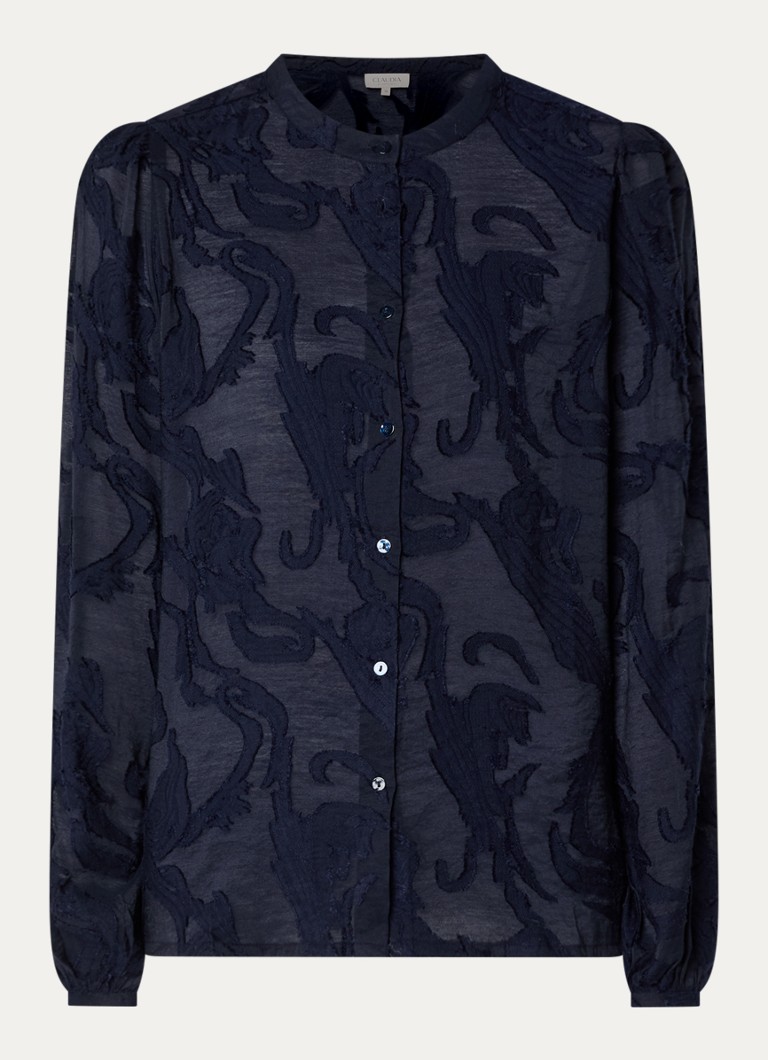 Claudia Sträter Dames Semi-transparante blouse met opstaande kraag in de kleur Donkerblauw